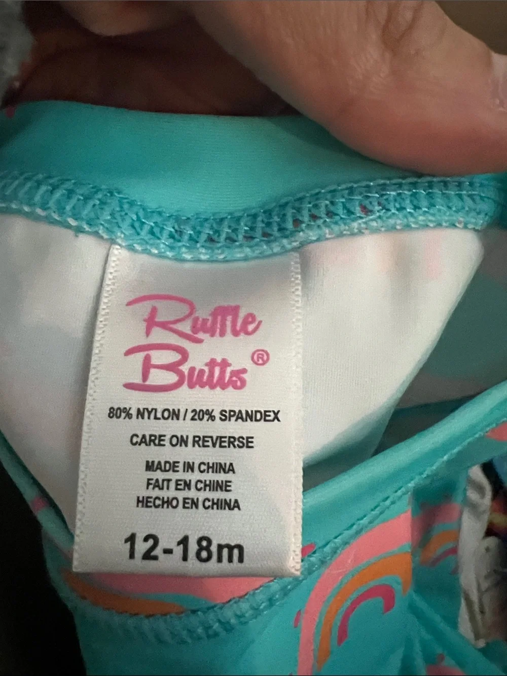 Ruffle Butts Teal Rainbow Ruffle Rashguard with Pink Stripe Bottoms